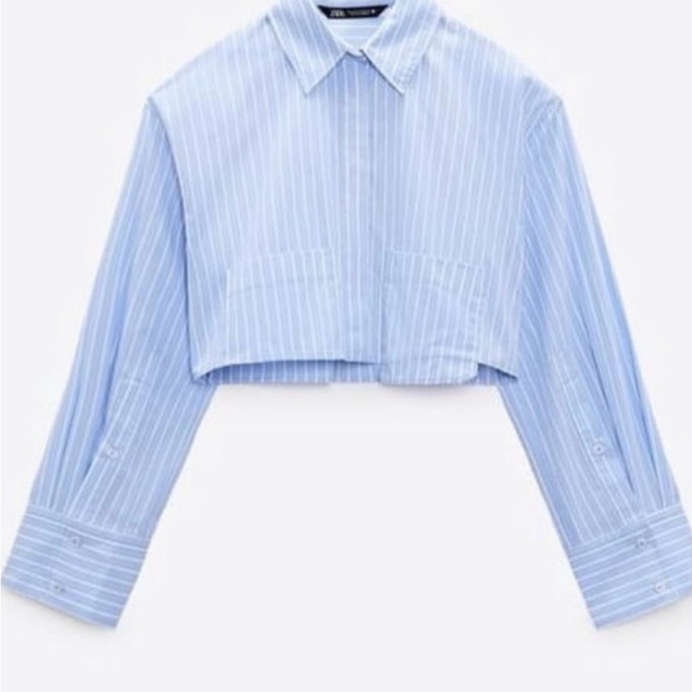 Zara Blue Pinstripe Cropped Blouse